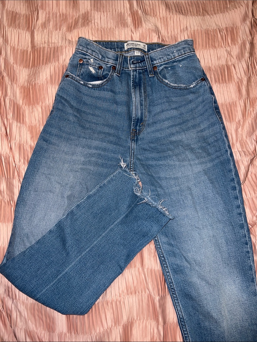 Abercrombie & Fitch Distressed High-Rise Medium Blue Jeans